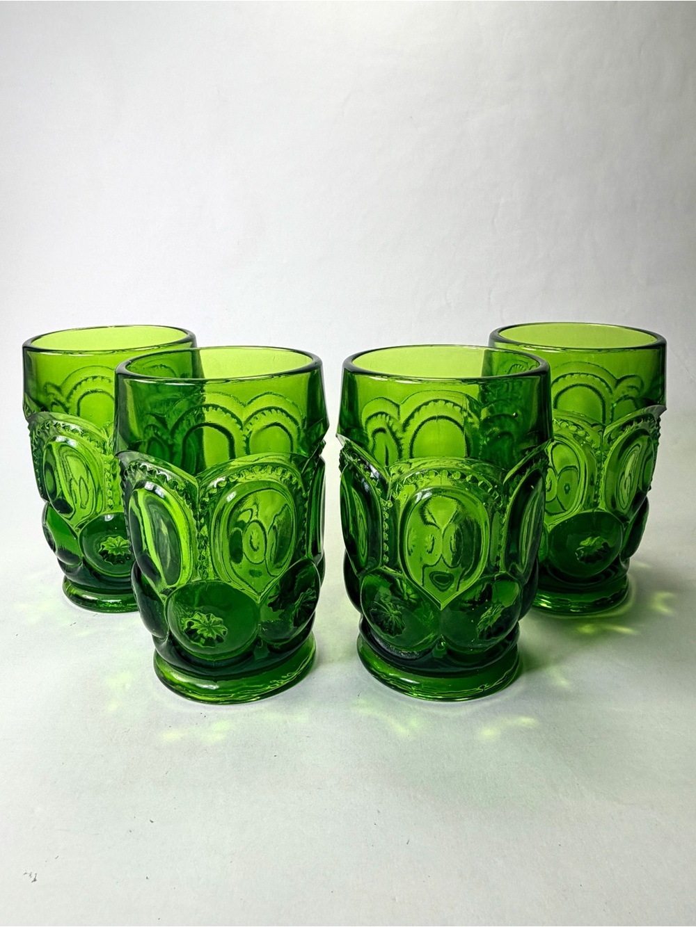 4 Vintage Moon and Stars Green Tumblers by L.E. Smith Glasses (chips)